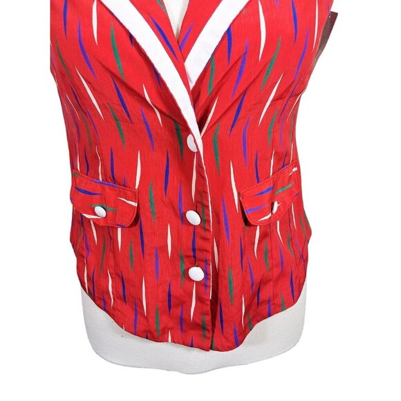 Womens Vintage Silk Top Blouse Medium New With Tags Geometric Print Collared - Picture 3 of 7